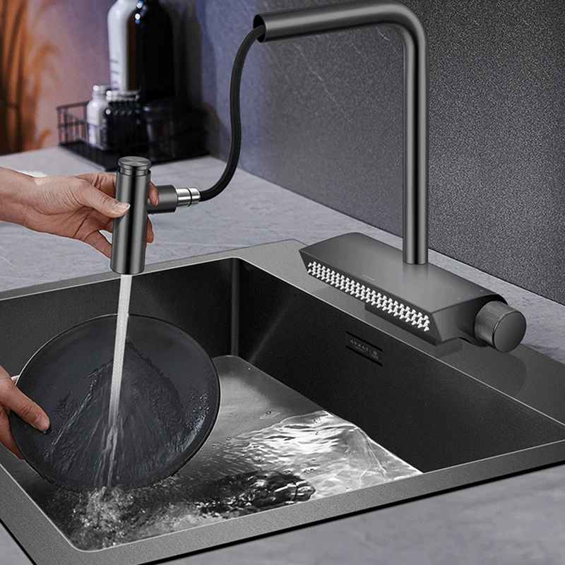 

2024 Waterfall Kitchen Faucet Stainless Steel Stream Sprayer Taps Deck Mounted Hot Cold Water Sink Mixer Wash Tap for Kitchen