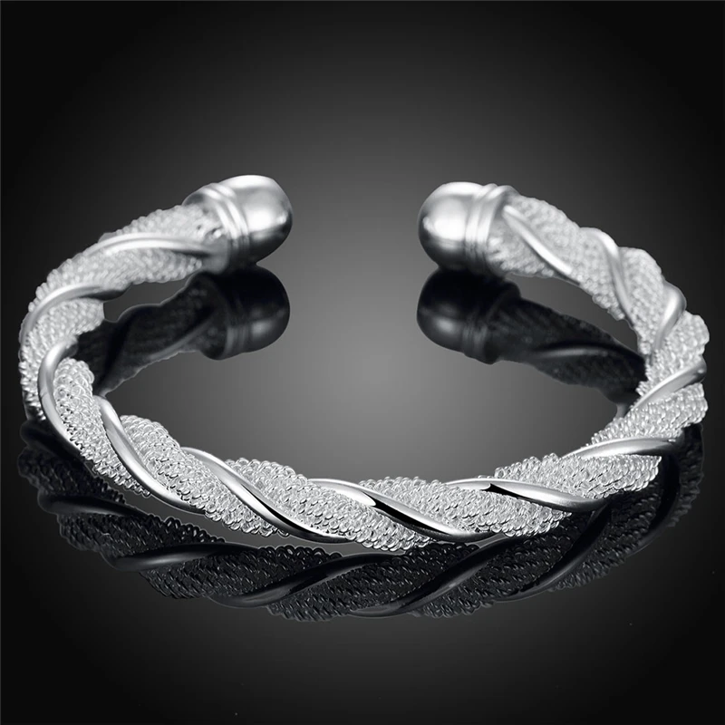 925 Sterling Silver Wide Braided Bangle Bracelet For Women Wedding Luxury Quality Fine Jewelry Wholesale  Jewellery