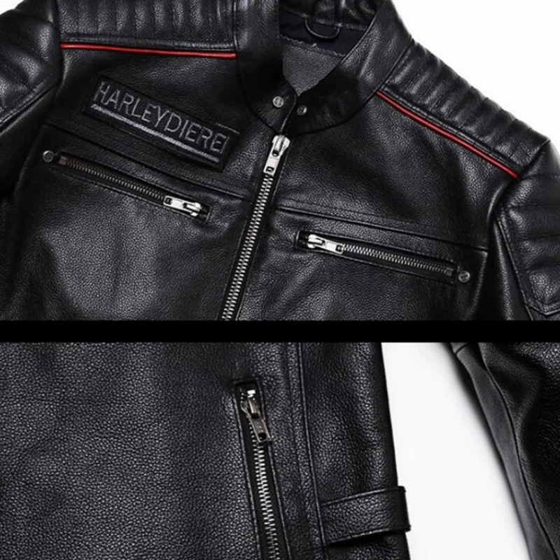 Black Autumn Leather Jacket Men Sports Style Plus Size 6XL Genuine Natural Cowhide Stand Collar Skulls Embroidery Leather Coat