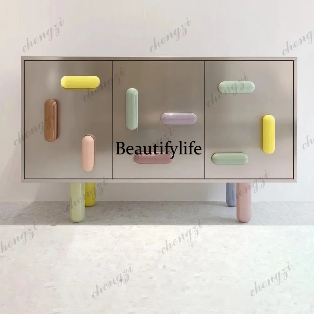 Medieval Color Macaron Solid Wood Premium Creative Side Cabinet Capsule Locker Exhibition Hall Entrance Decorative Cabinet