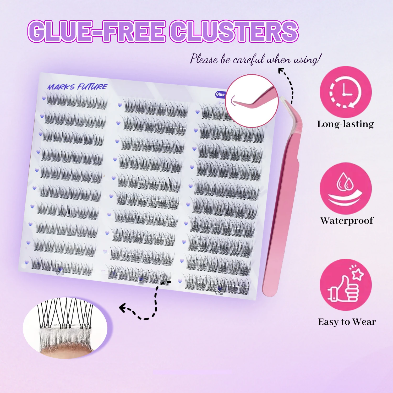 Self-Adhesive Eyelashes, 180 Pieces of Self-Adhesive Eyelash Clusters, Natural Appearance, 10-12 mm Mixed Individual Eyelash Extensions, Super Sticky, with Tweezers, Suitable for Beginners