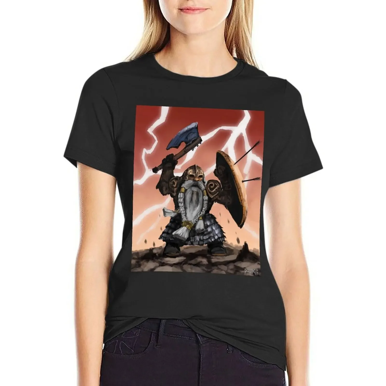 

Dwarf warrior fantasy illustration T-Shirt customs design your own vintage vintage clothes quick drying Women clothes