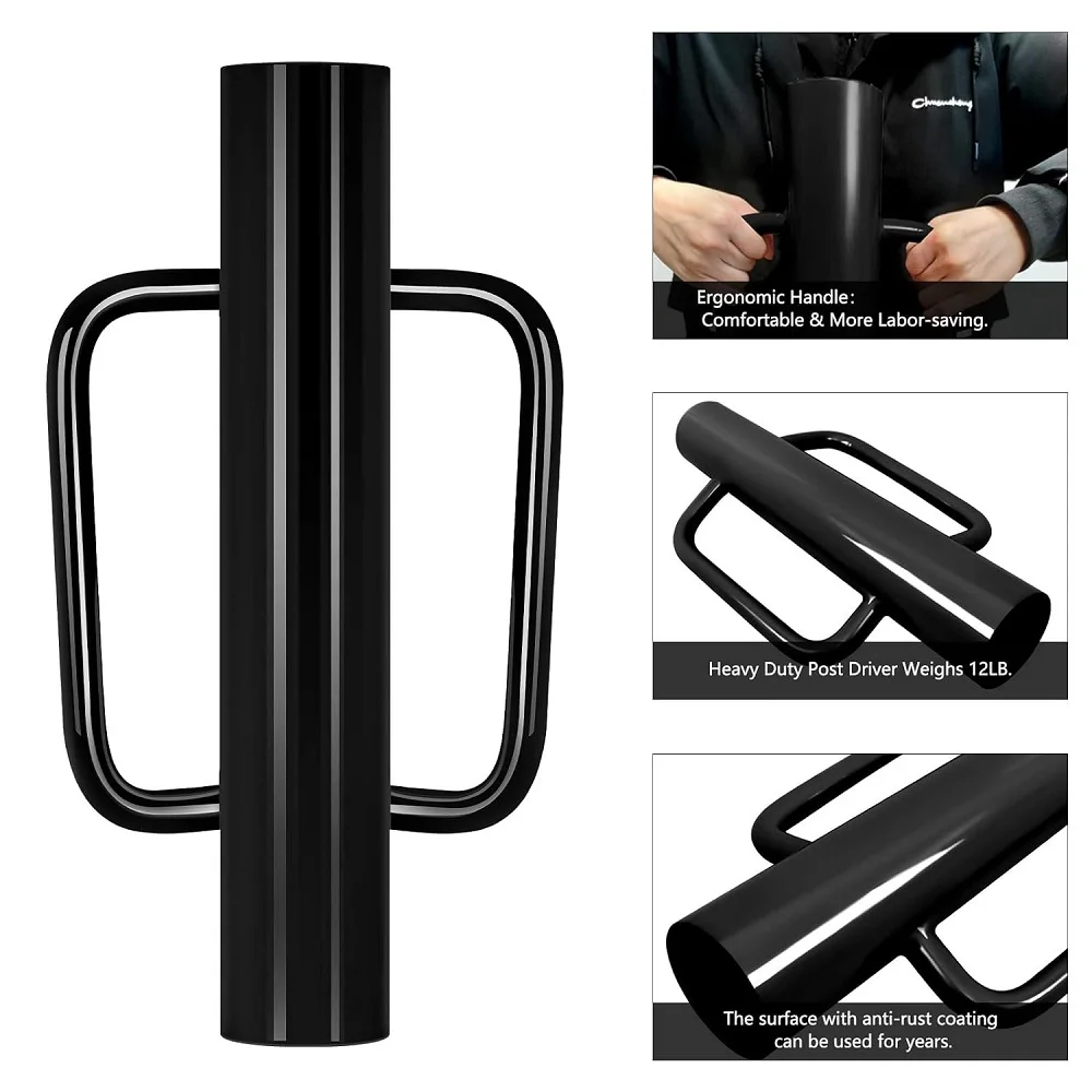Heavy Duty Steel Fence Post Pile Driver Post Pounder with Handle for Farm Garden Fence Installation Manual Pillar Installer Tool