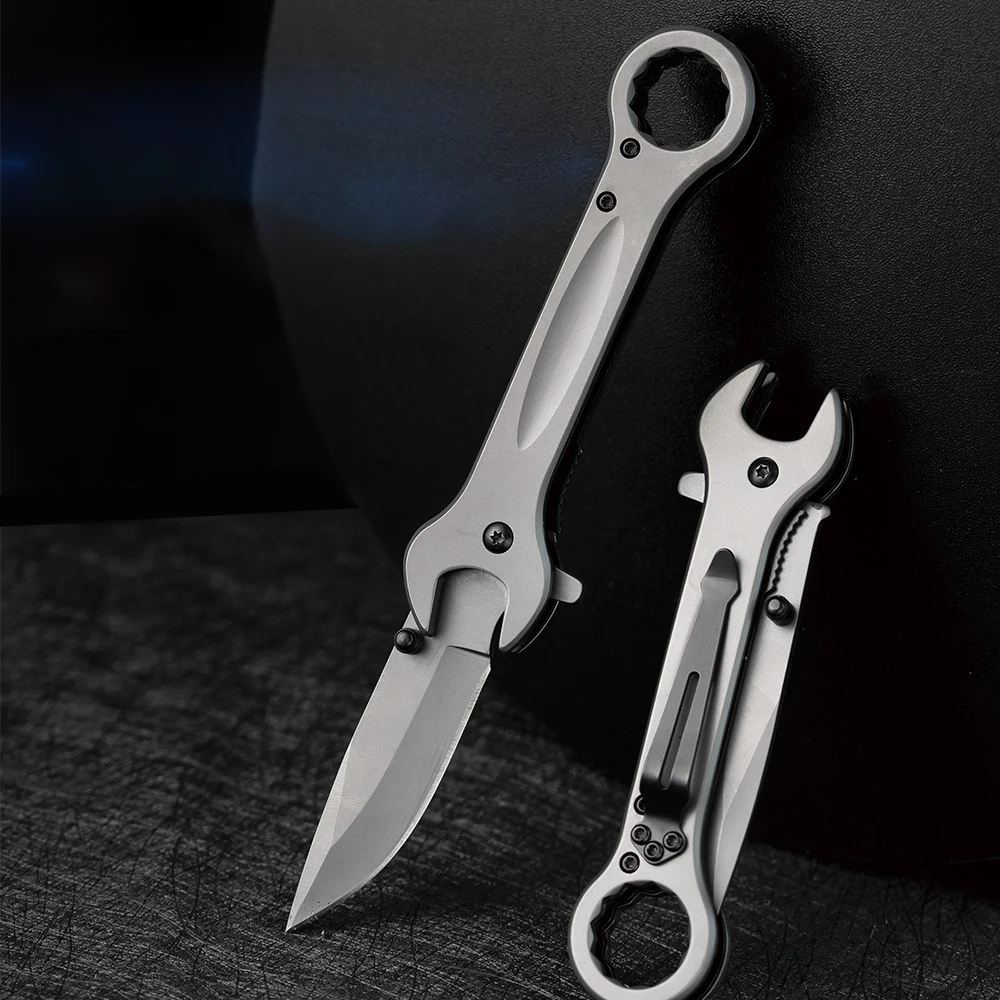 Stainless steel wrench multi-functional hexagonal screws, portable outdoor camping multi-purpose folding knife, EDC pocket knife