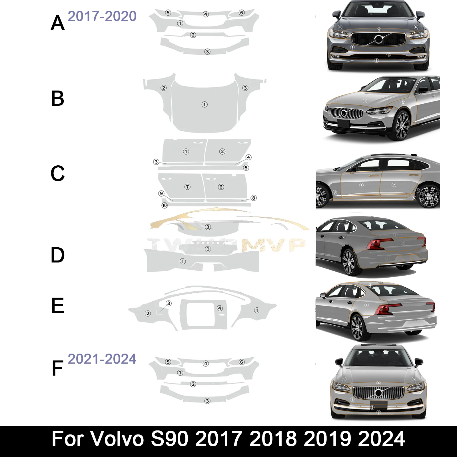 

Paint Protection Film for Volvo S90 2017 2018 2019 2024 Precut Car Clear Kit Bra Transparent PPF TPU