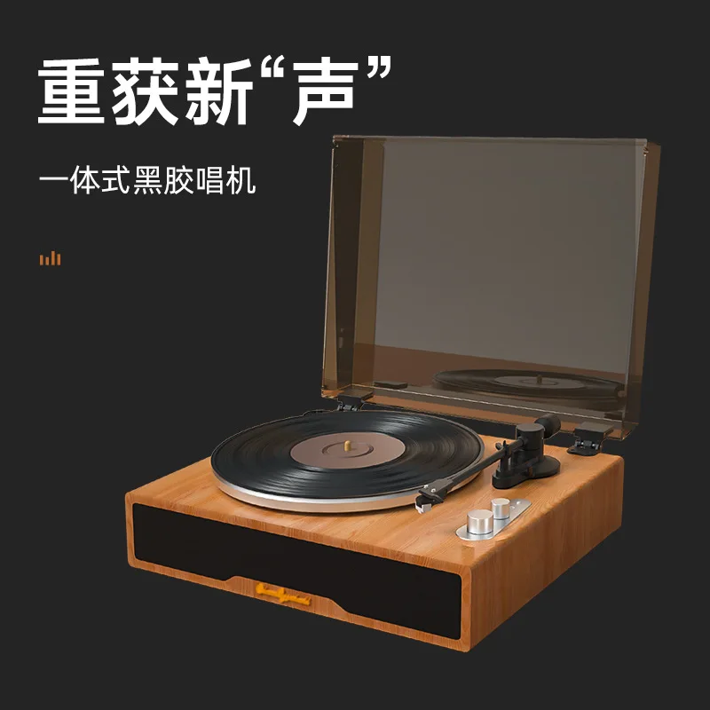 G Retro Style Wooden Vinyl Phonograph for Speaker Built-in Microphone 20w Output Power - Cross-Border Stock
