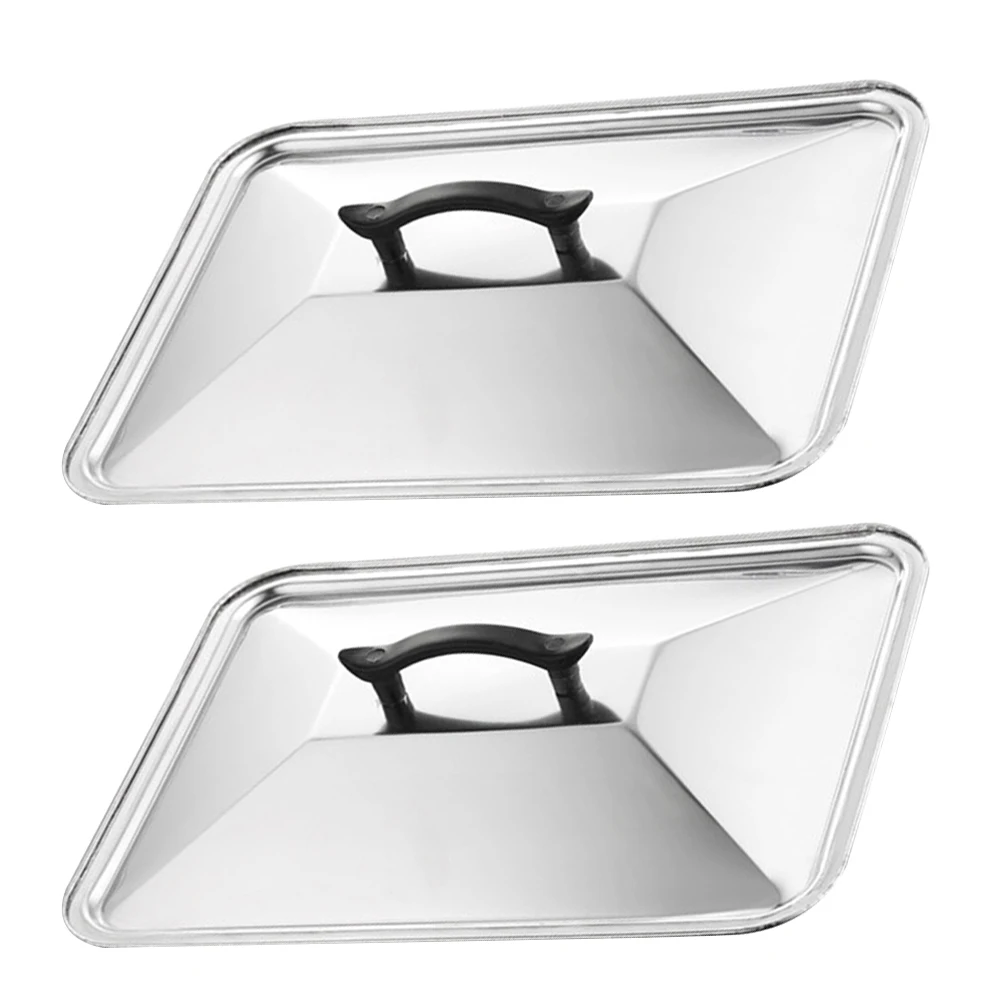 

2pcs Stainless Steel Food Covers Tray Lids Kitchen Gadgets Oilproof Dustproof Rectangle Fish Grilling Cover