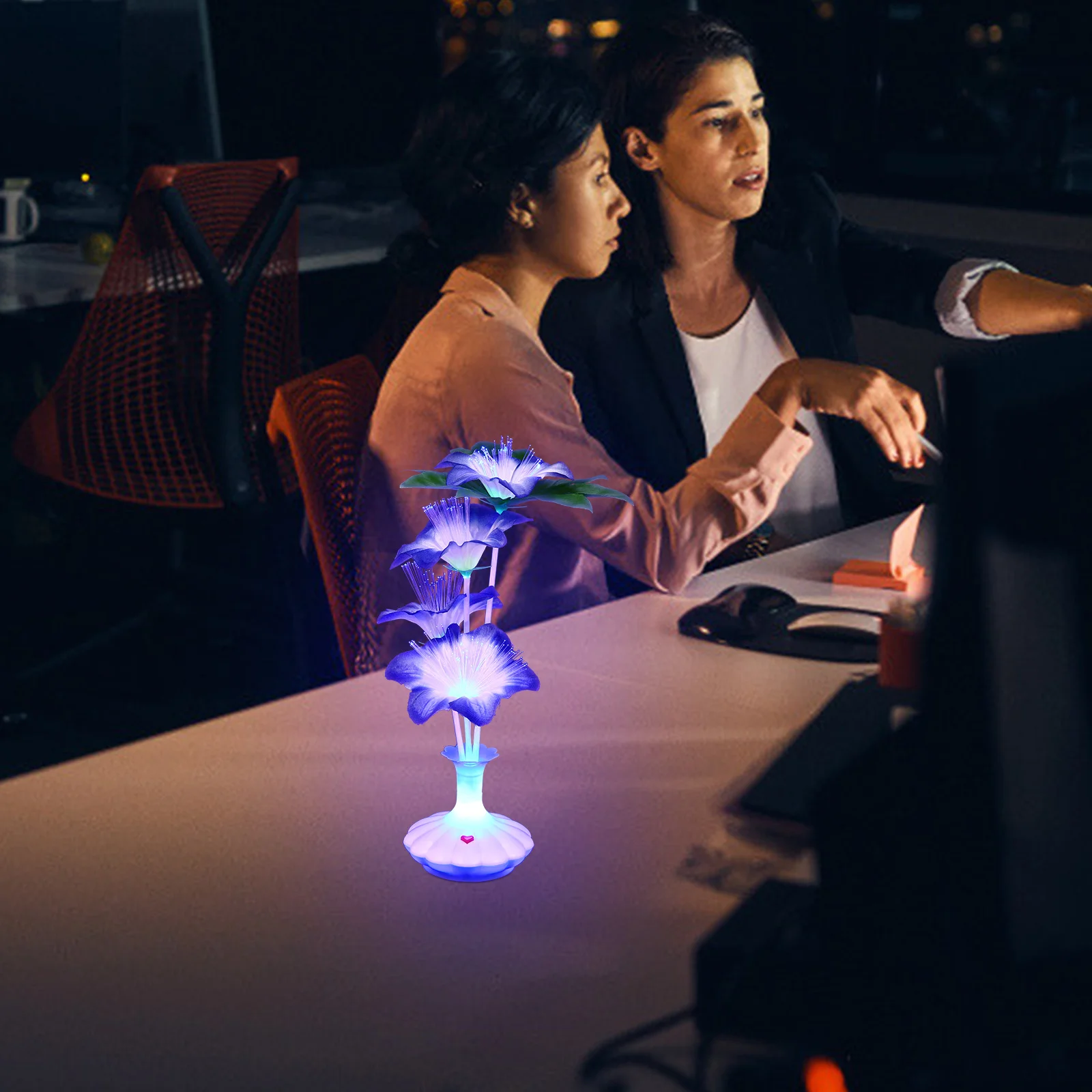 4 stuks kunstmatige bloemen LED-vaas licht kleurrijke decoratieve bureaulamp voor slaapkamer warme gloed decoratie