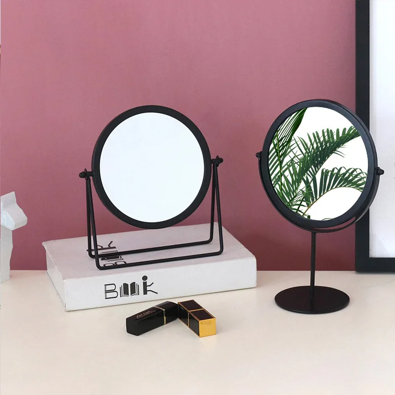 Light Retro European Metal Gold Home Desktop Square Round Dormitory Makeup Mirror