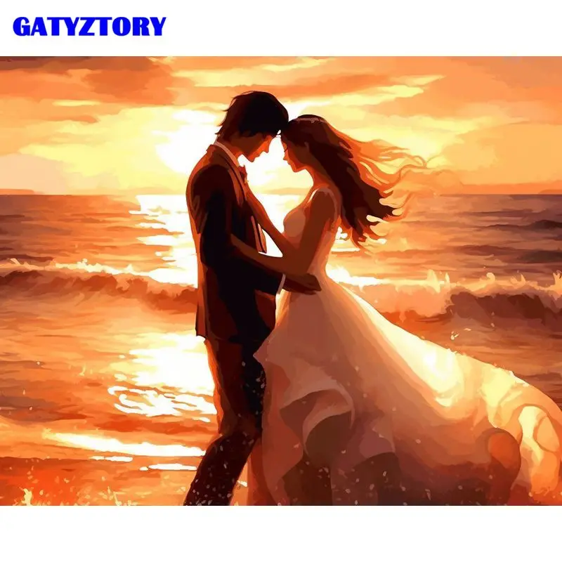 

GATYZTORY DIY Pictures By Number Seaside couple Kits Home Decor Painting By Numbers Drawing On Canvas HandPainted Art Gift