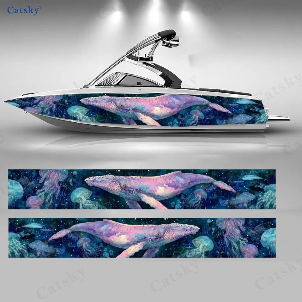 

Artistic Watercolor Roaming Whale Boat Stickers, PVC Waterproof Vinyl Wrap Decals for Fishing Boats, Durable and Stylish Design