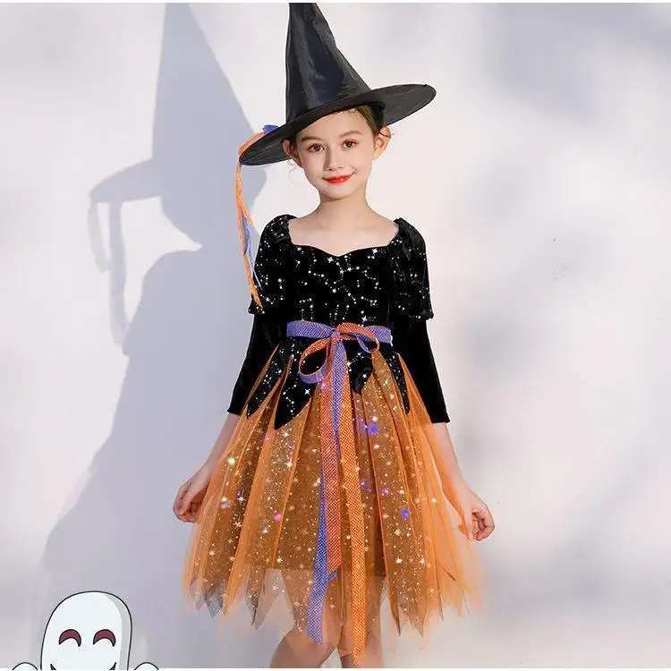 Loween conjunto de desempenho de fantasia de bruxa, jardim de infância, príncipe infantil, cosplay, dr orm, material pu, temporada de primavera