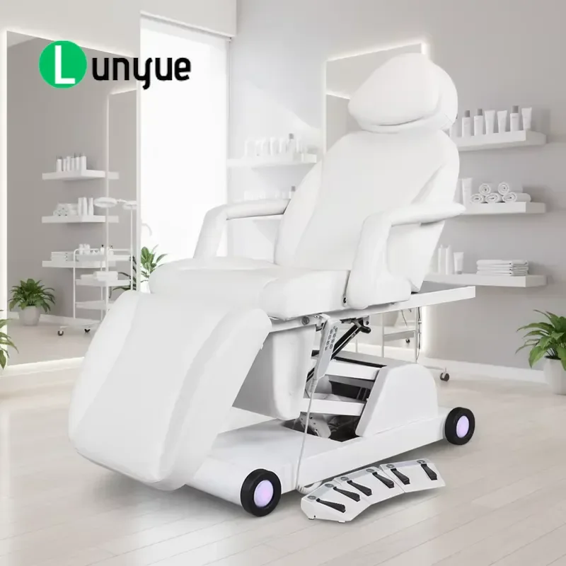 Electric Eyelash Beauty Bed with LED Light Height Adjustable PU Leather Foot Control Modern Design for Commercial Use