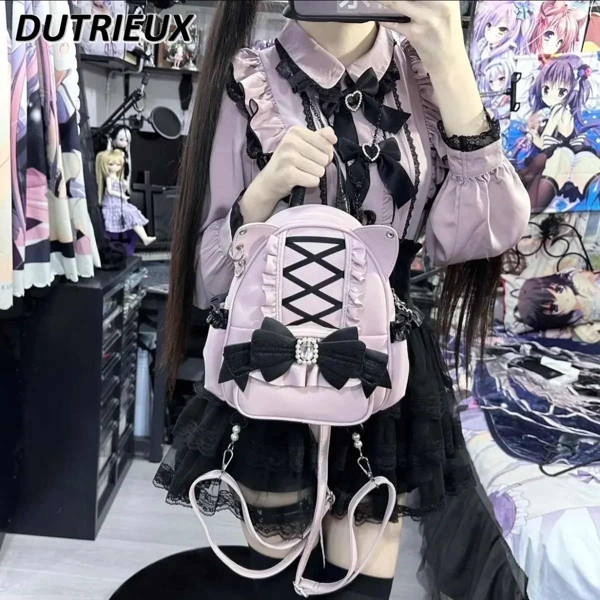 Lolita Japanese Style Fashion 2024 New Cute Lace Cat Ear Sweet Cute Backpack Student Travel Large Capacity Backpacks for Women