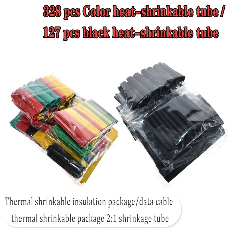 127Pcs/328Pcs Car Electrical Cable Tube kits Heat Shrink Tube Tubing Wrap Sleeve Assorted 8 Sizes Mixed Color