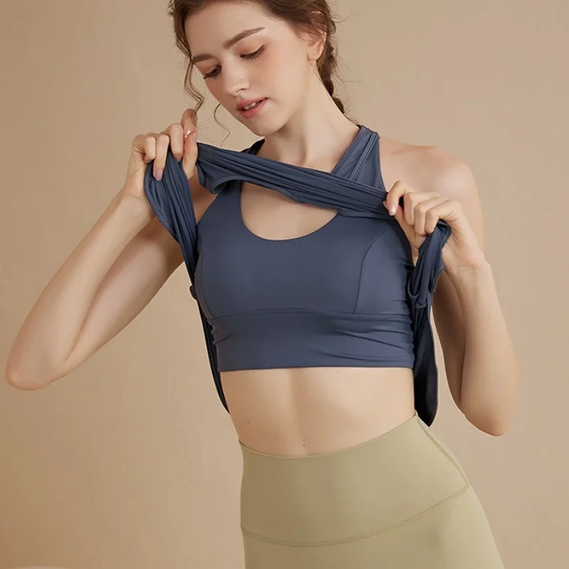 Ultralight Hip-Length Tank Crop Top With Bar Sport Yoga Wear Sleeveless T-Shirt Women Gym Fiess Run Workout Jogging Clothing