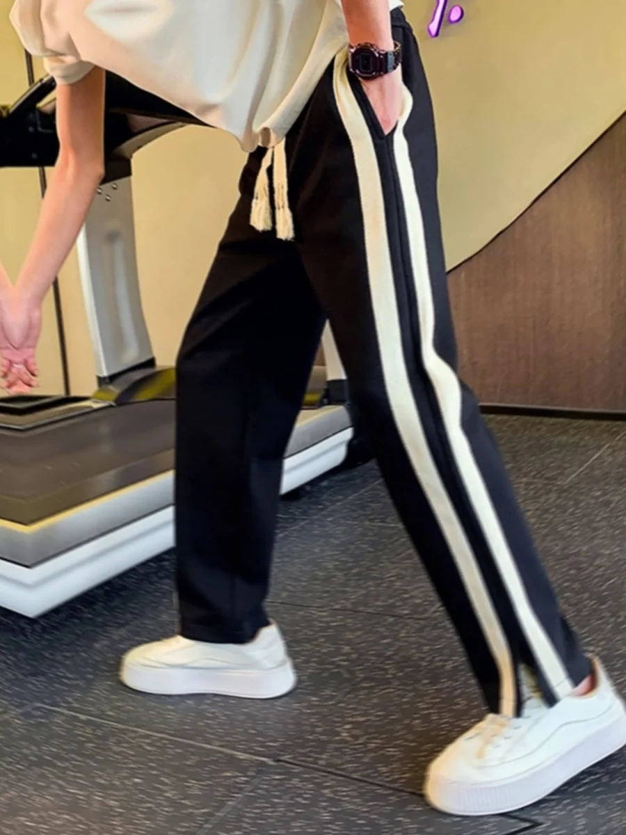 

Мужские повседневные брюки в полоску, свободного кроя, прямые, спортивные, длинные, весна-осень, новые, модные, брендовые, высококачественные, стильные