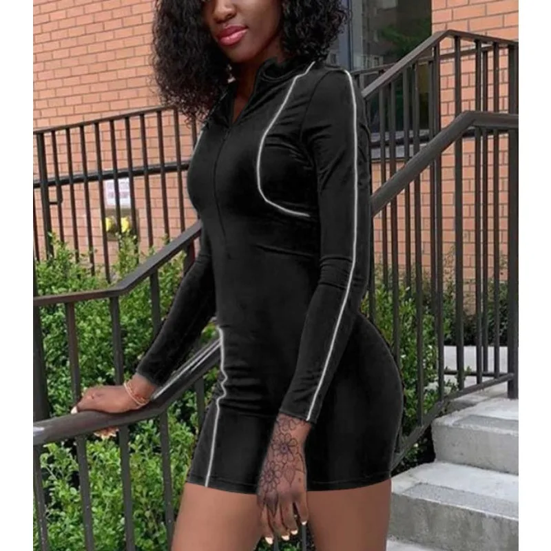 Kombinezon sportowy damski Krisnanas z odblaskami, obcisły, do ćwiczeń na siłowni, z długim rękawem, stójką i zamkiem błyskawicznym, model 32013 (2025)