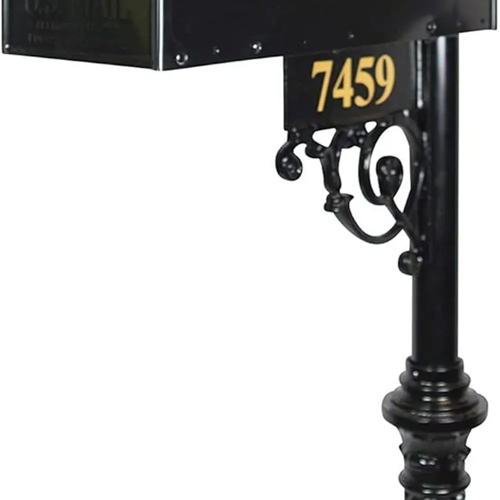 

Elegant Large Black Mailbox Set with Address Plaque, Flag, and Numbering - Premium Classic Style