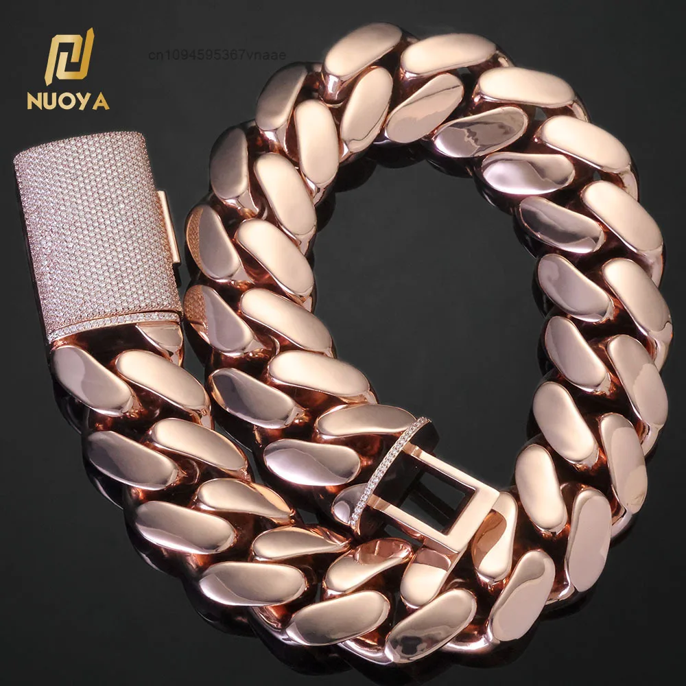 NUOYA Hip Hop Jewelry 30/40mm Chunky Miami Cuban Link Chain VVS Moissanite Clasp Rose Gold Plated Brass Chain Necklace in Stock.
