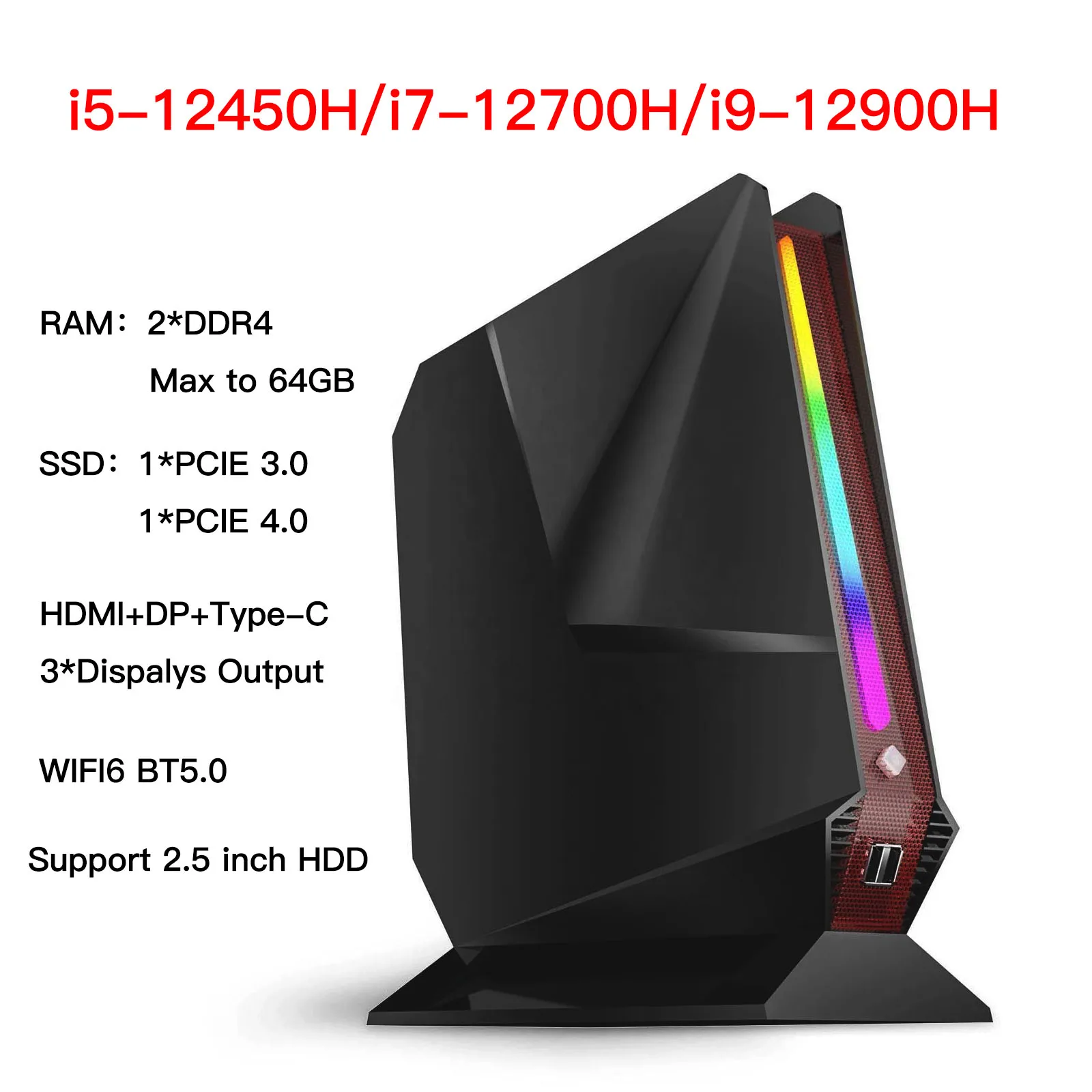 F10 Мини-ПК Intel Core i9 12900H i7 12700H i5 12450H Настольный мини-ПК Геймерский компьютер 16 ГБ 512 ГБ PCIE 4.0 Wi-Fi 6 BT5.0 Windows 11