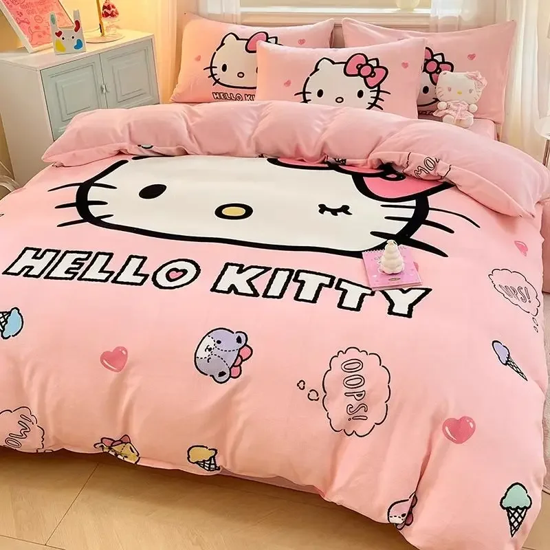 Sanrio Kuromi Hello kitty cute home winter comfortable and soft double-sided thickened warm milk velvet bed sheet set of four