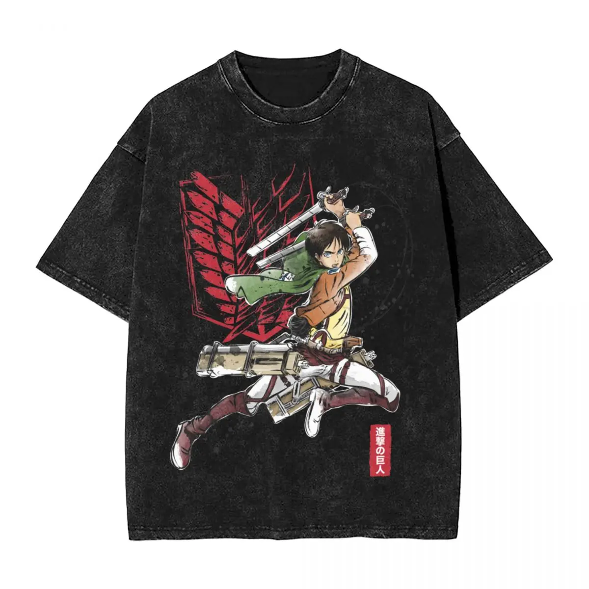 Soldier Eren T Shirts Washed Cotton Harajuku T-Shirts Attack on Titan Shingeki No Kyojin Vintage for Men Women Tops Tee Shirt