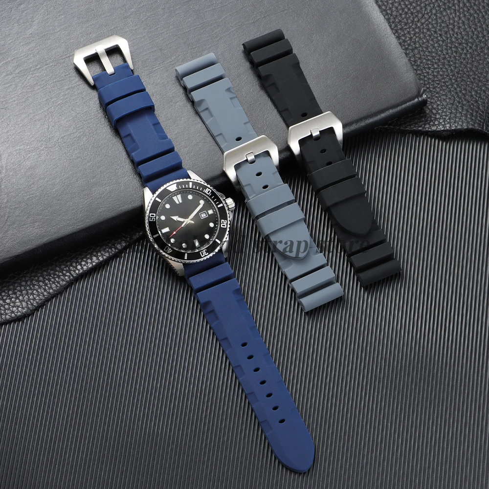 22mm 24mm 26mm para panerai pulseira de silicone para submersível pam441/351/111 borracha à prova dwaterproof água pulseira macia esporte bandas
