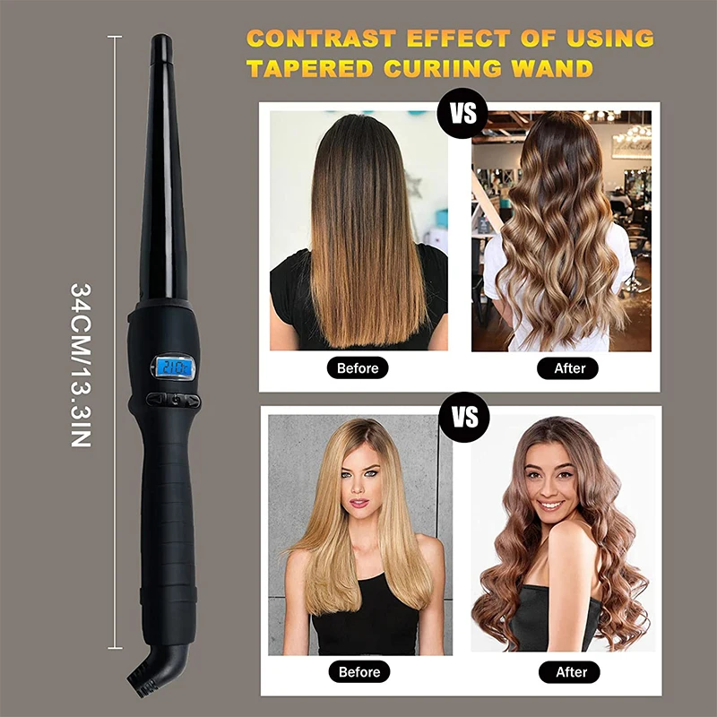 Lcd Single Tube Ceramic Glaze Cone Hair Curler Conical Fast Heating Curling Iron Not Damage Curling Iron Wave Perm Rod Does