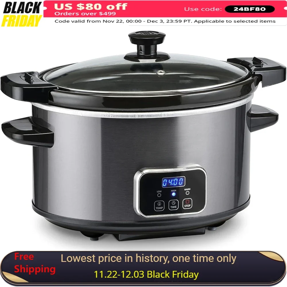 

4-Quart Digital Slow Cooker with Locking Lid,160 W/120v Automatic Keep Warm, Slow Cooker