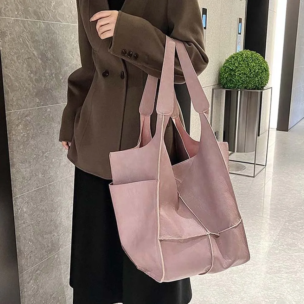 

Повседневная мягкая сумка-тоут из искусственной кожи с магнитной кнопкой, большая вместительная сумка на плечо в американском стиле, мягкая универсальная дорожная сумка с несколькими карманами