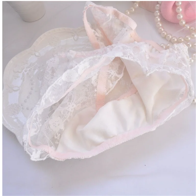 Japanese style small fresh transparent fly edge full lace princess embroidered triangle girl cute women's underwear