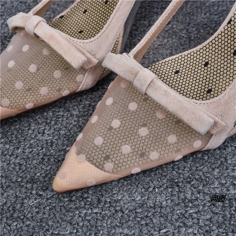 Women\'s Pumps Shoes Summer Fashion Pointy Bow Mesh Breathable Stiletto Heel Shallow Sandals Women Zapatos De Mujer Talon Femme