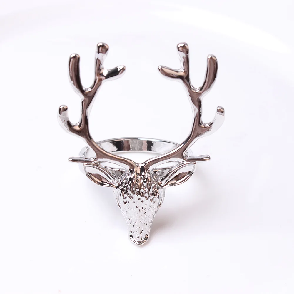 4Pcs Deer Napkin Rings Christmas Elk Head Napkin Rings Holders Alloy Reindeer Napkin Buckle Xmas Thanksgiving Dining Table Decor