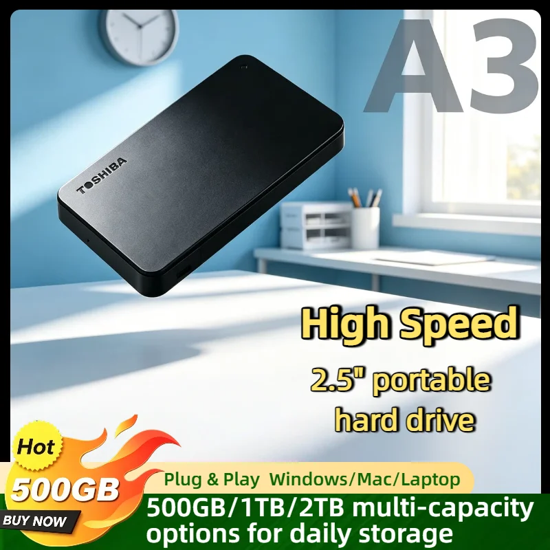 

For Toshiba OEM A3 Expansion 500GB 1TB 2TB USB 3.0 2.5 Inch Portable External HDD Hard Disk Drive Box Storage Compact Pro