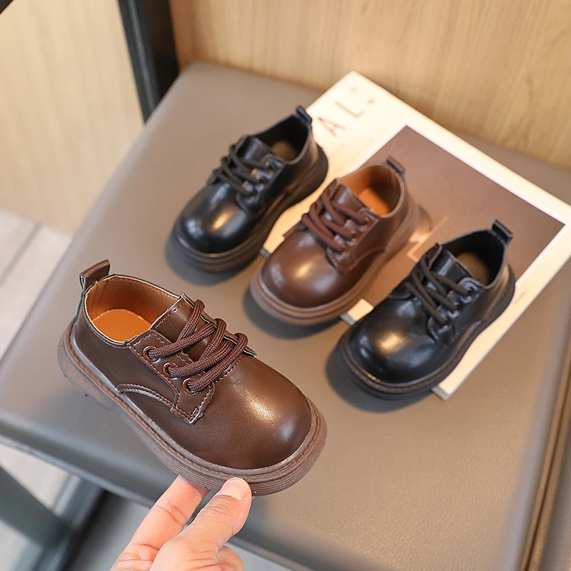 Spring Children Leather Shoes Unisex Light Toddler Kids Casual Shoes Elegant Black Brown 21-30 Fashion School Boys Girls Shoe