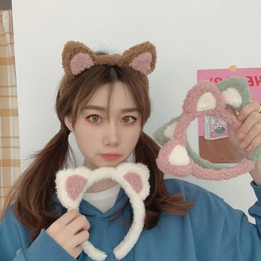 Cute Plush Cat Ears Headband Women Cartoon Makeup Headband Fluffy Washing Face Hairband Simple Korean Girl Kids Hair Accessories