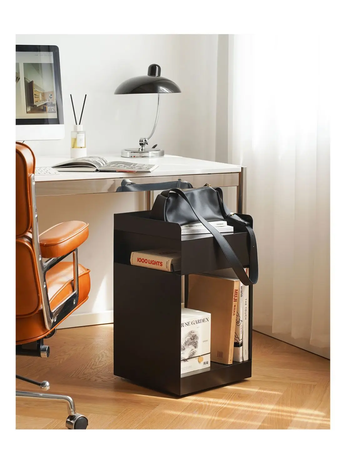 Modern Cube Side Table Furniture Mobile Bedside Table, Living Room Bedroom Multi-Level Storage Organizer, Small Space Rolli