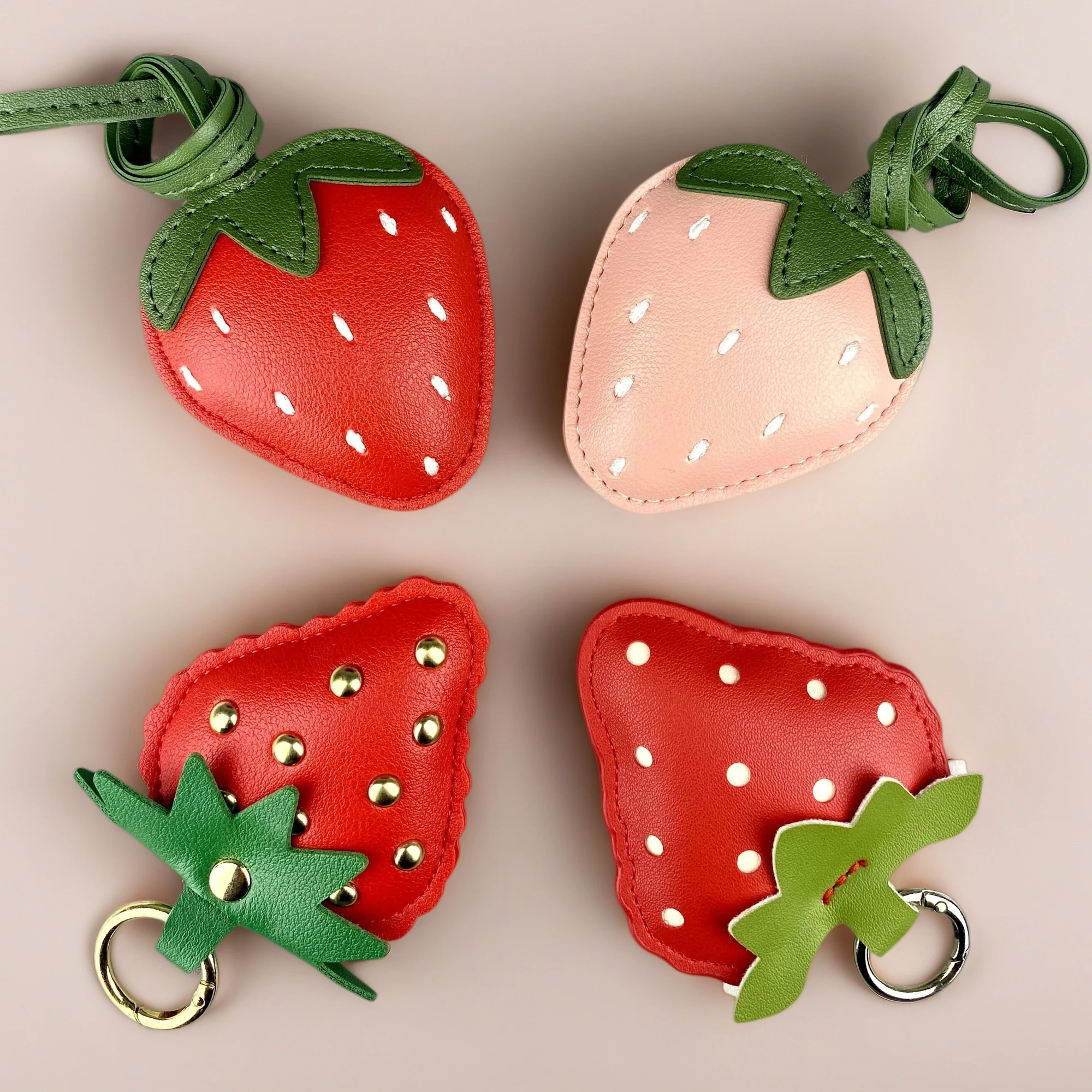 Tempting PU Leather Strawberry Keychain Bag Charm, Trendy Food-Themed Bag Charm, Food Pendant For Bag, Gift For Strawberry Lover
