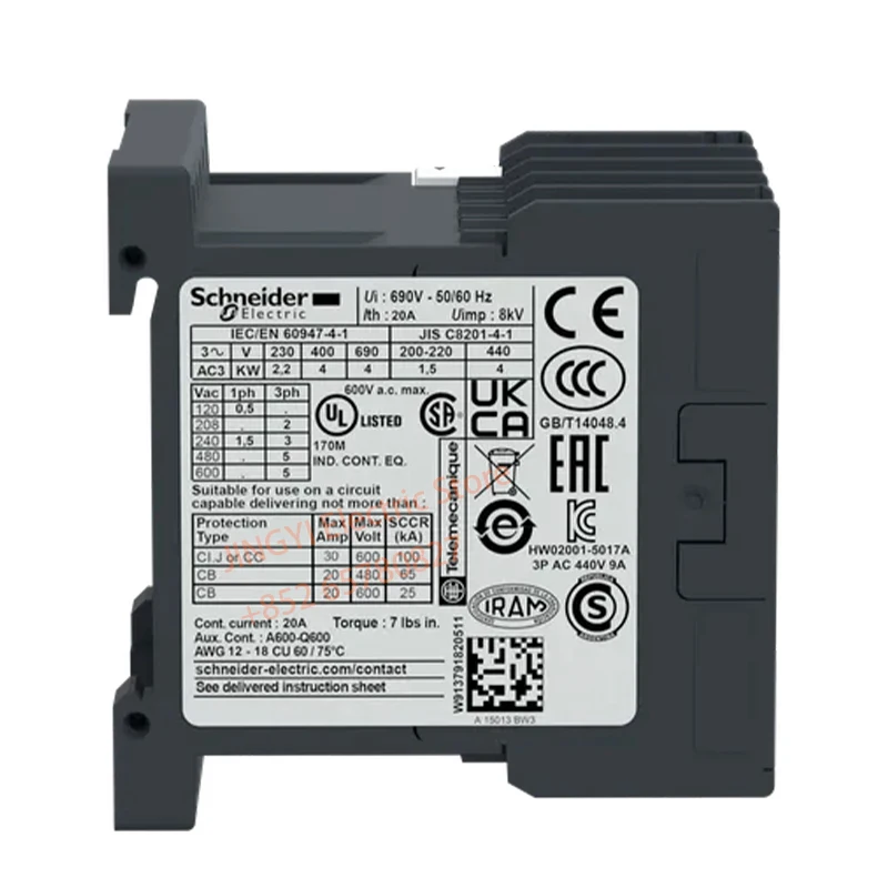 Original LC1K0901M7 TeSys K three-pole contactor, 9A, 220V, 50/60Hz, screw clamping connection