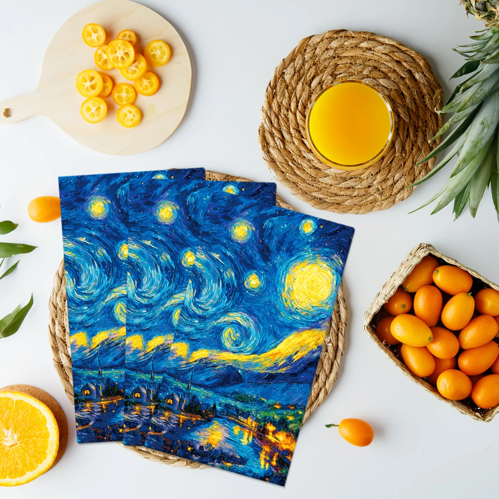 20 Stück Sternenhimmel Mondnacht Graffiti Ölgemälde Lange Servietten 2-lagig Einweg-Lunch-Dinner Papierservietten-Set Partyzubehör