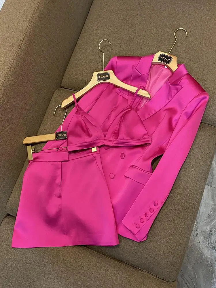 

Double Row Star Embellied Satin Set with Strap Tee Piece Loose Fit ort flength Skirt Faionable Commute Sle Women...