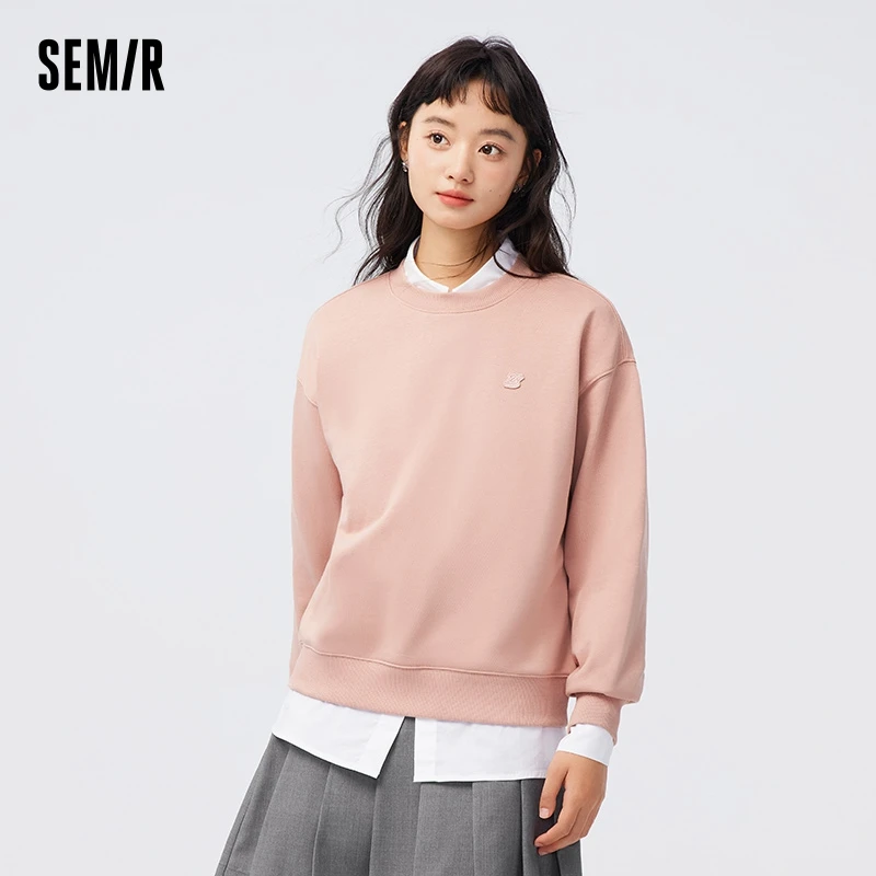 Semir Sweatshirt Women Embroidered Loose Temperament Simple 2023 Autumn New Basic Sweatshirt