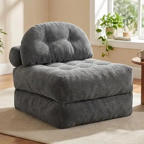 Convertible Corduroy Floor Sofa, 3-in-1 Folding Lazy Sofa Bed with Adjustable Backrest, Soft Bean Bag Chair Lounger for