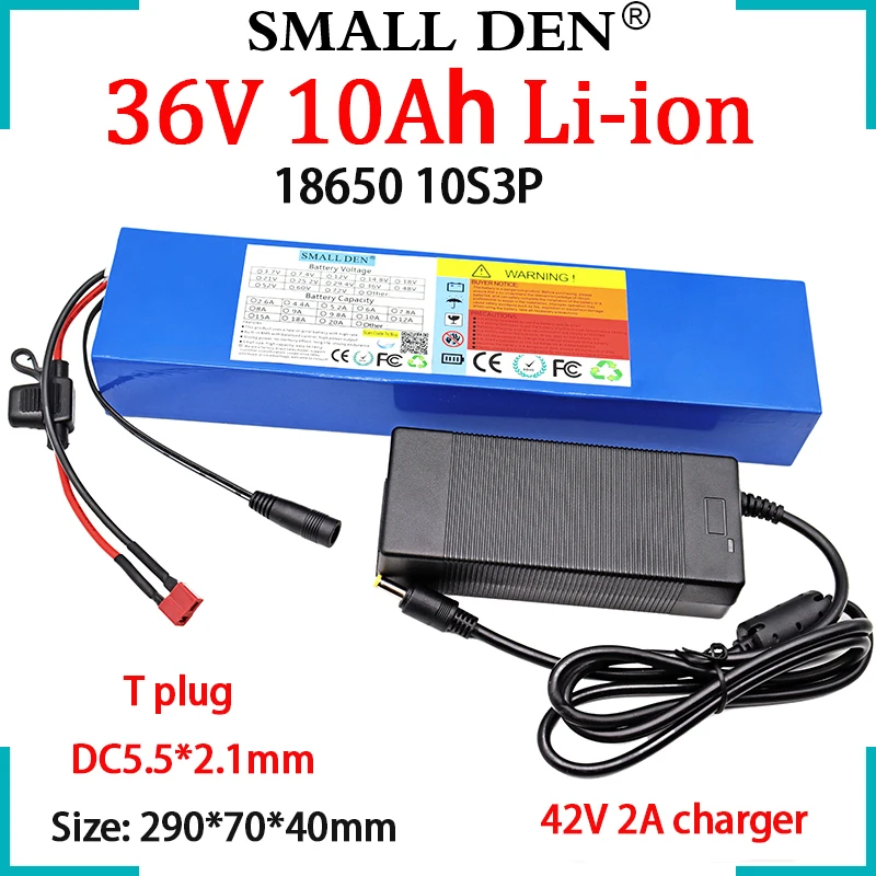 

New 36V 10Ah 18650 10S3P Lithium Battery Pack With 15A BMS and Fuse device +42V 2A Charger For Electric two wheelers moped etc