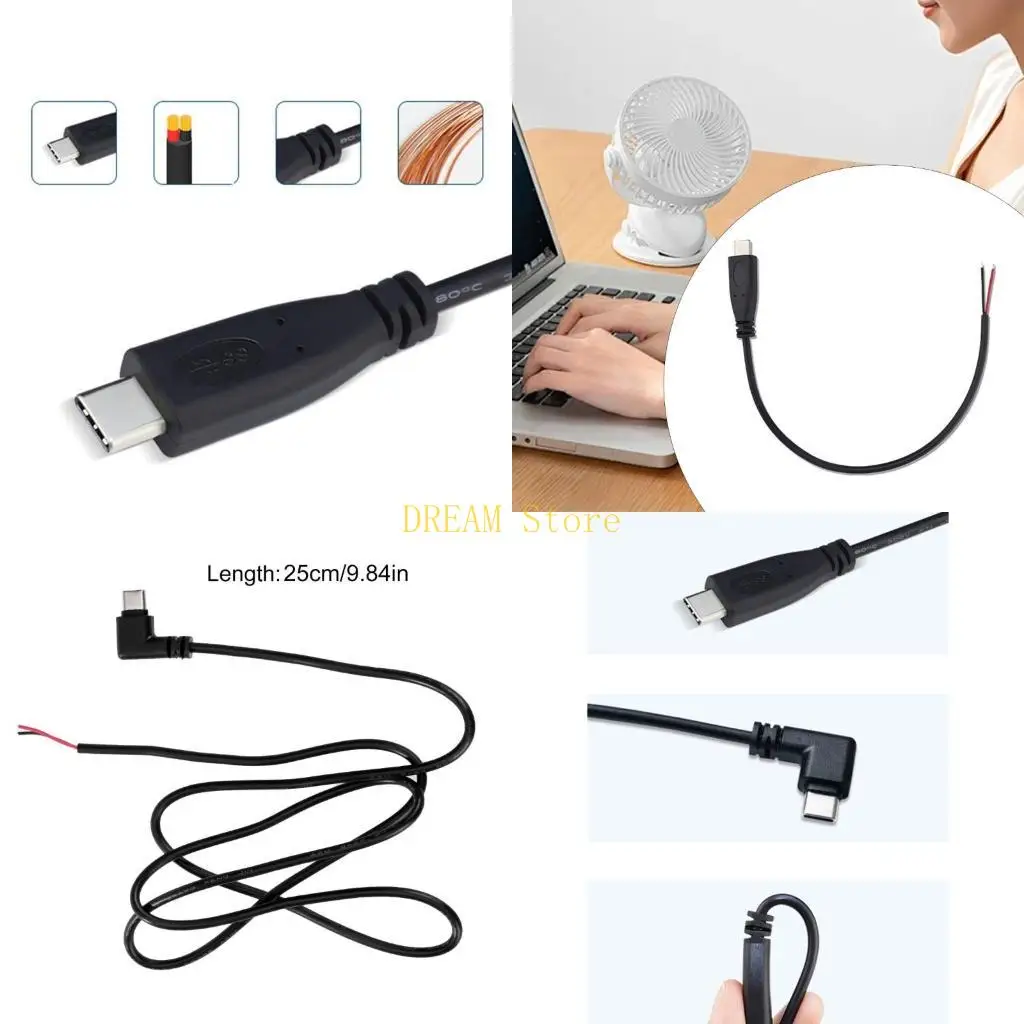 90 Degree/Straight Head USB C to 2 Pin Bare Wire Open End Power Cord Cable Wire Best Sale