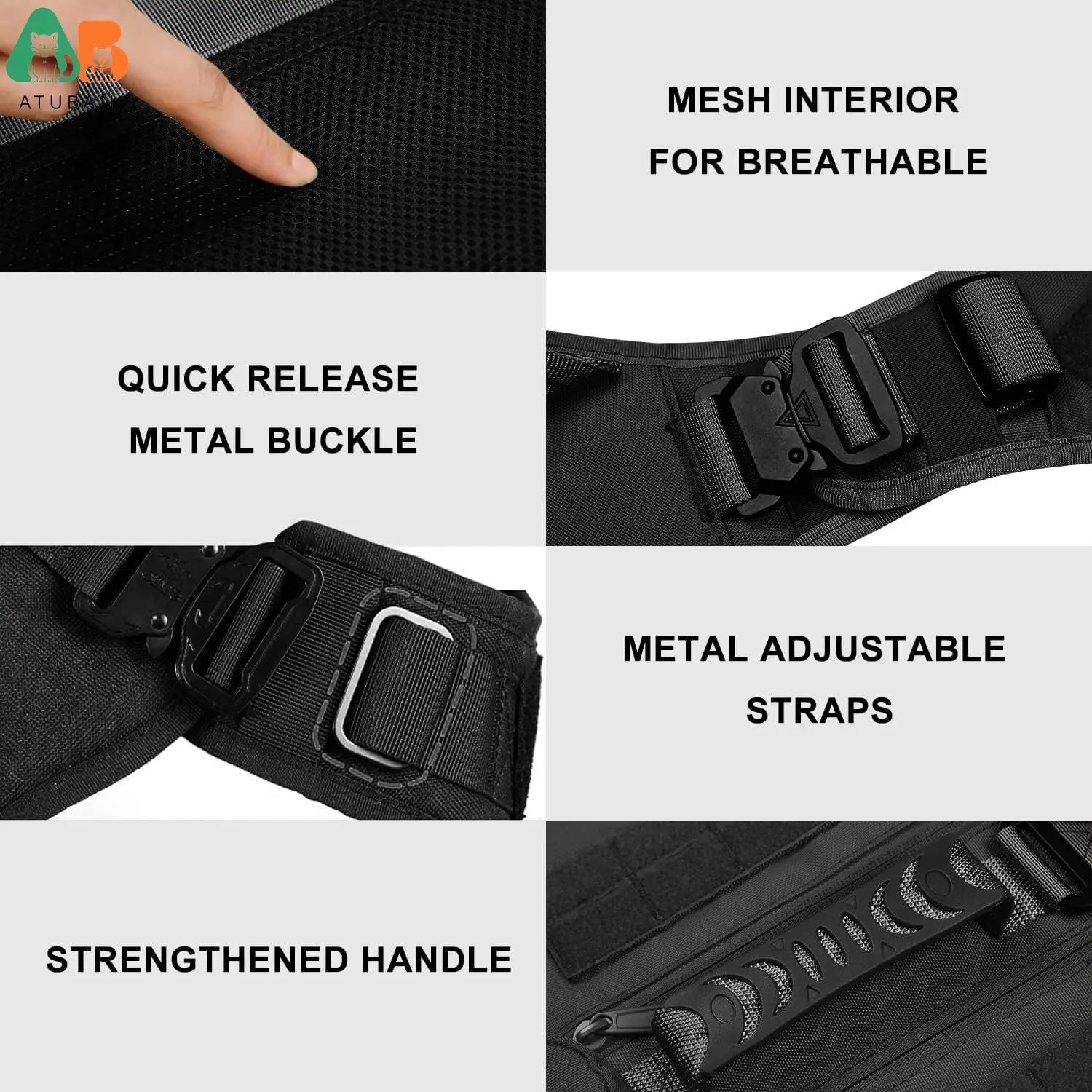 ATUBAN Personalized Tactical Dog Harness,3 Zip Pockets for Large Medium Dogs,No Pull Military Dog Vest,2×Metal Buckles&2 Handles