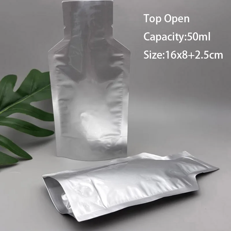 100 Buah 30Ml 50Ml Sachet Sampel Kecil Kantong Kemasan Aluminium Foil Aman untuk Makanan untuk Krim Lotion Minuman Cair Jus