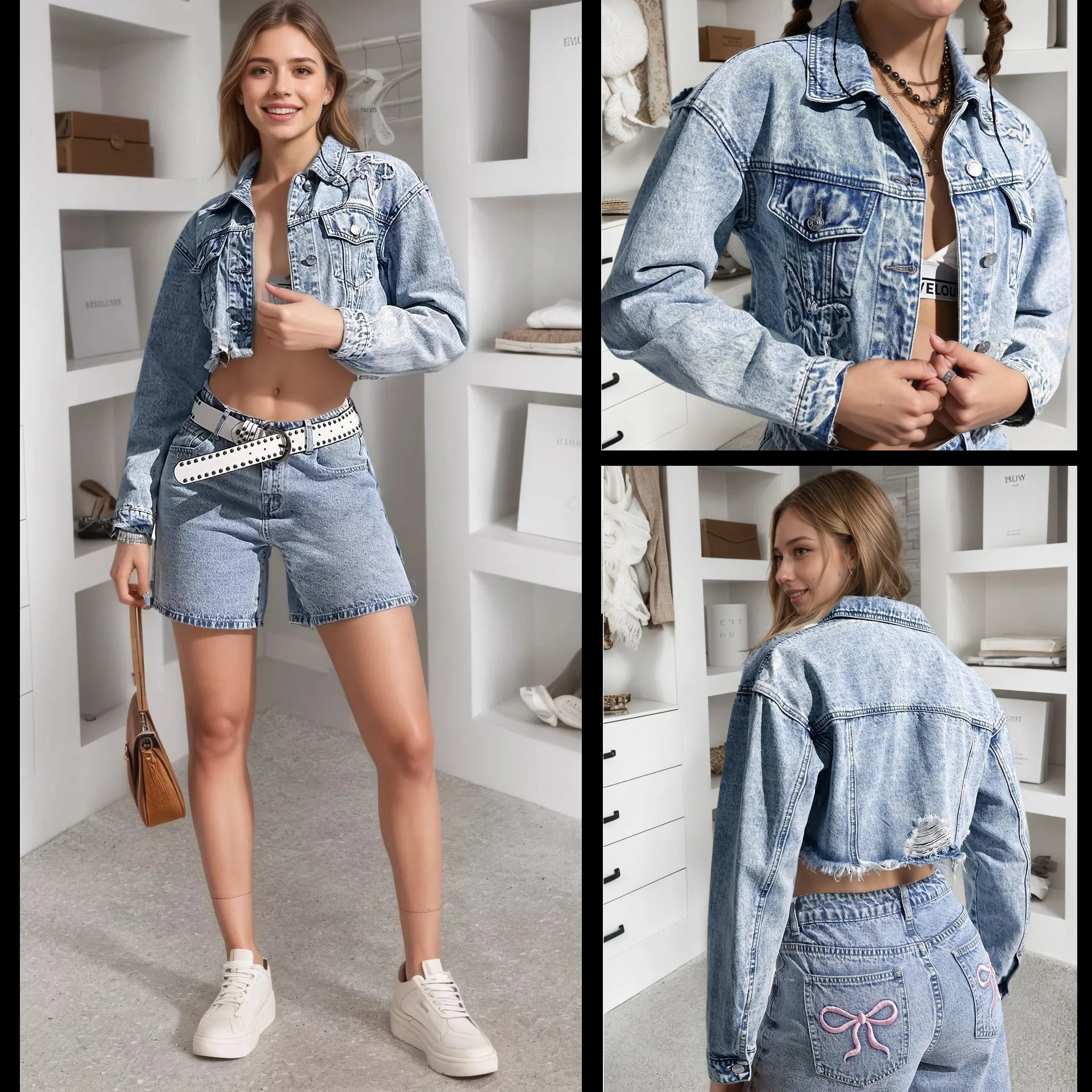 

Cross-Border Short Casual Denim Jacket Women's Vintage Slimming American Style Outerwear Thin Fabric Spring Season