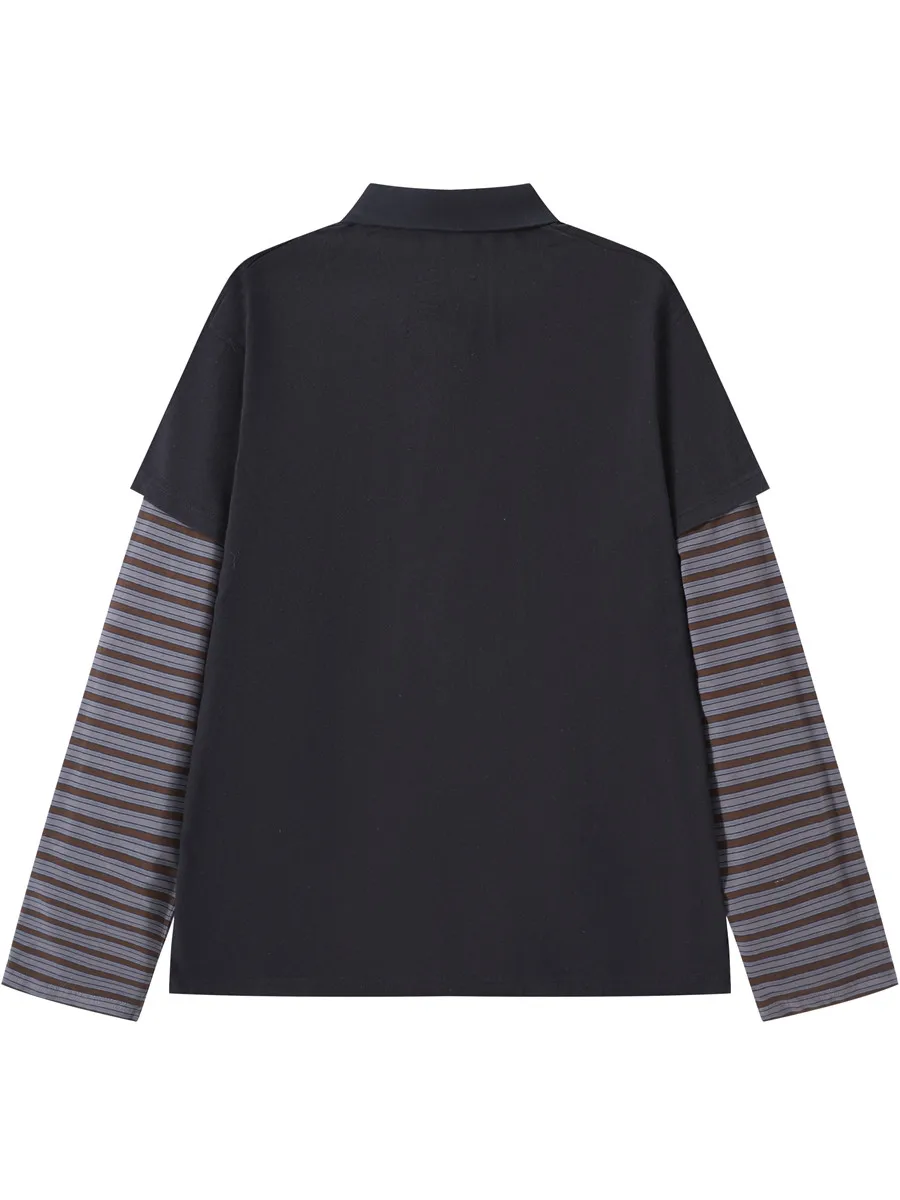 ERL 25SS embroidered striped sleeve fake two-piece long-sleeved polo shirt